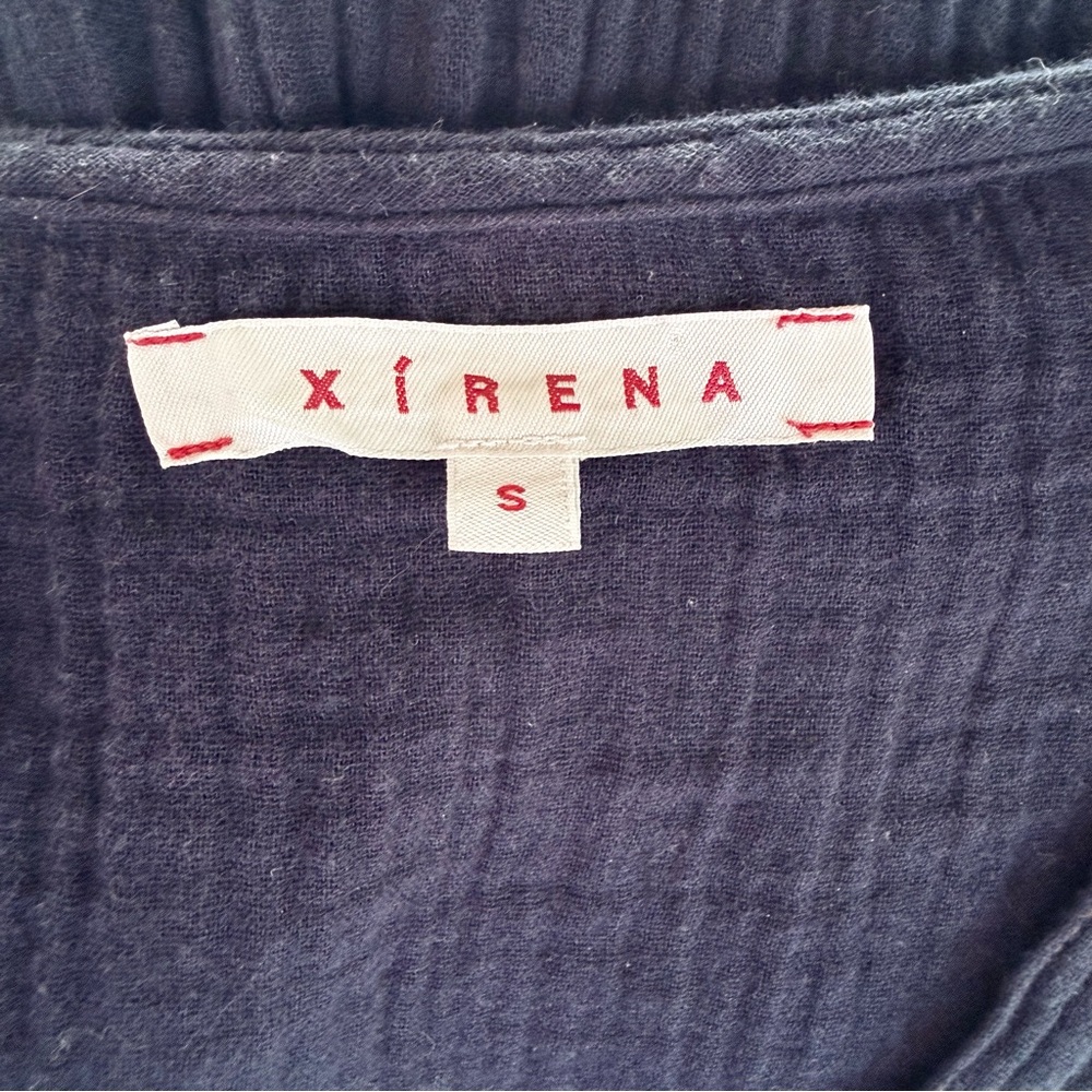 XiRENA Navy Gauze Cotton Crinkle Dress Size Small Boho V-Neck Tiered Midi - Picture 8 of 9